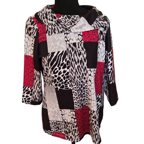 Allison Daley Womens Black Red Cowl Neck Pullover Tunic Top Size Small - Picture 1 of 11